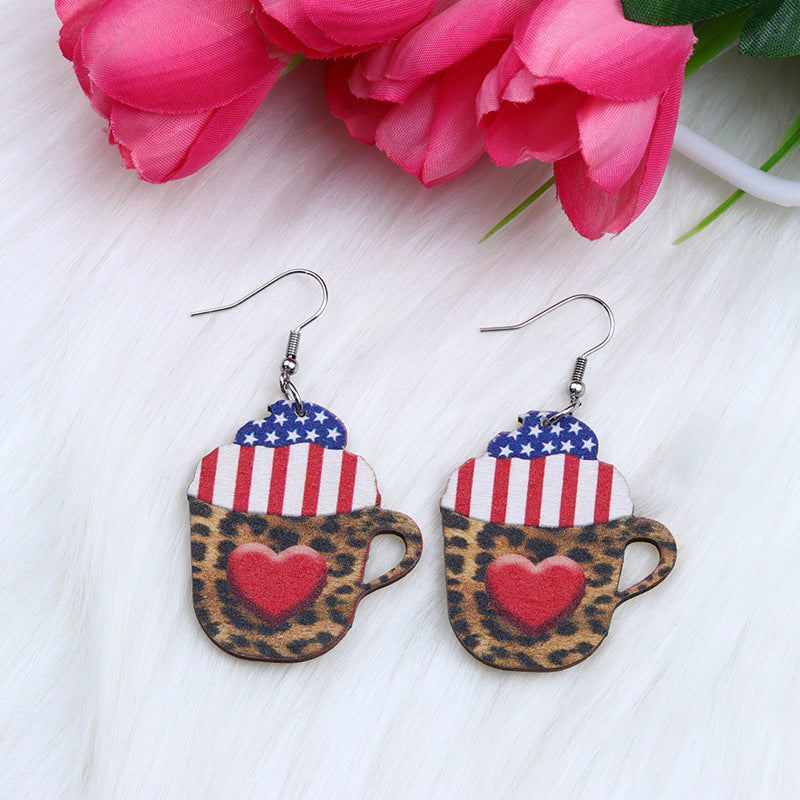 Chica de sombrero al por mayor con gafas de sol Love Heart Leopard Cup Pendientes de madera